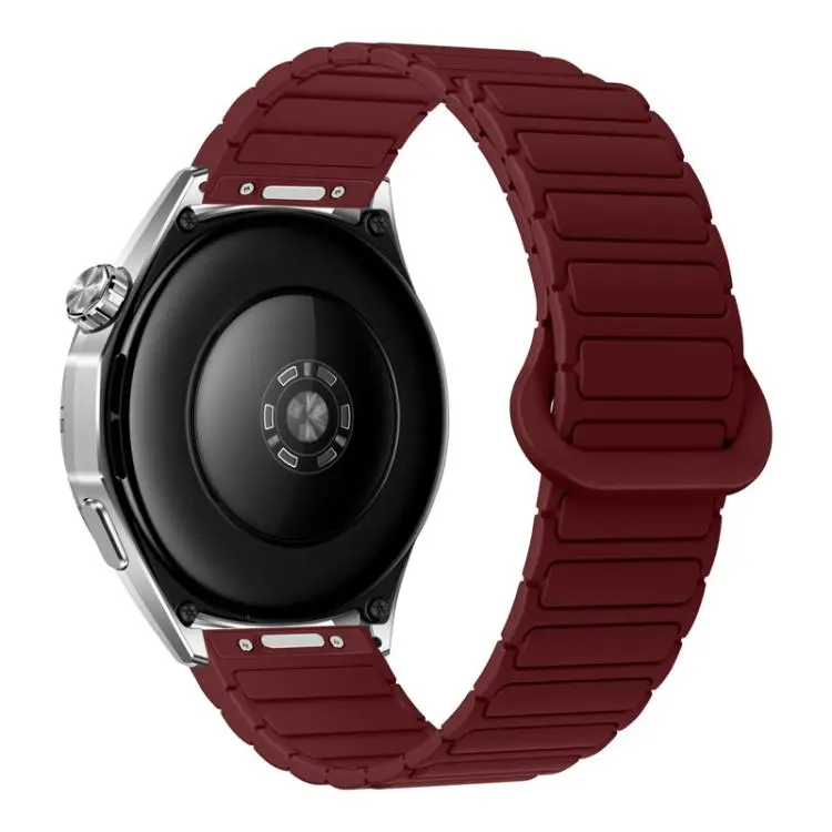 20mm Press Button I-Shaped Magnetic Silicone Watch Band(Wine Red)