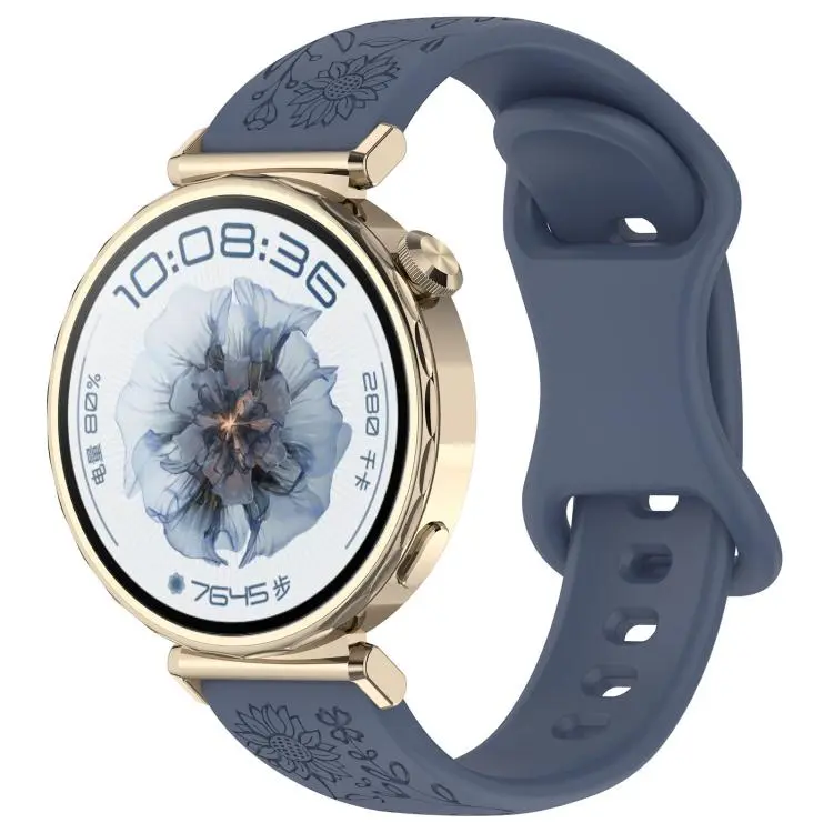 20mm Sunflower Pattern Butterfly Buckle Silicone Watch Band(Blue Gray)