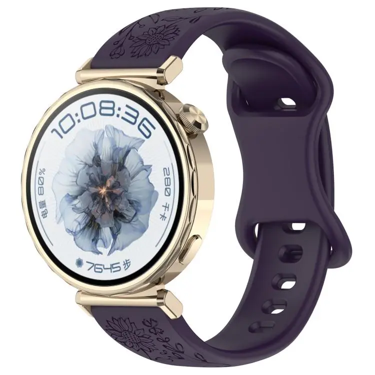 20mm Sunflower Pattern Butterfly Buckle Silicone Watch Band(Dark Cherry)
