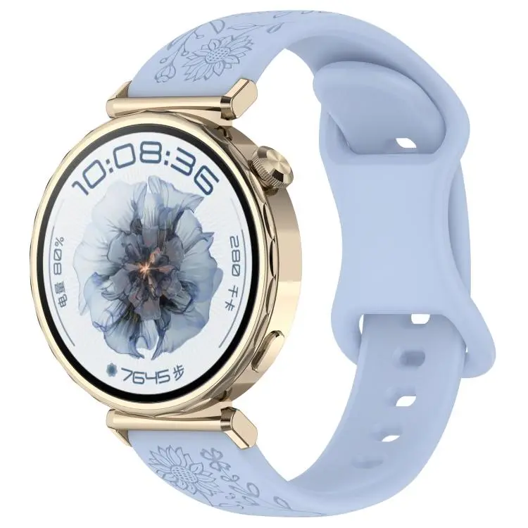 20mm Sunflower Pattern Butterfly Buckle Silicone Watch Band(Light Blue)