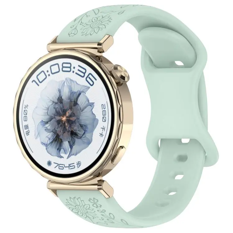20mm Sunflower Pattern Butterfly Buckle Silicone Watch Band(Mist Blue)