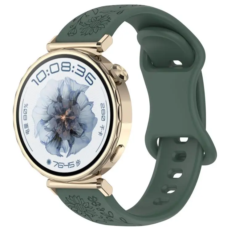20mm Sunflower Pattern Butterfly Buckle Silicone Watch Band(Pine Green)
