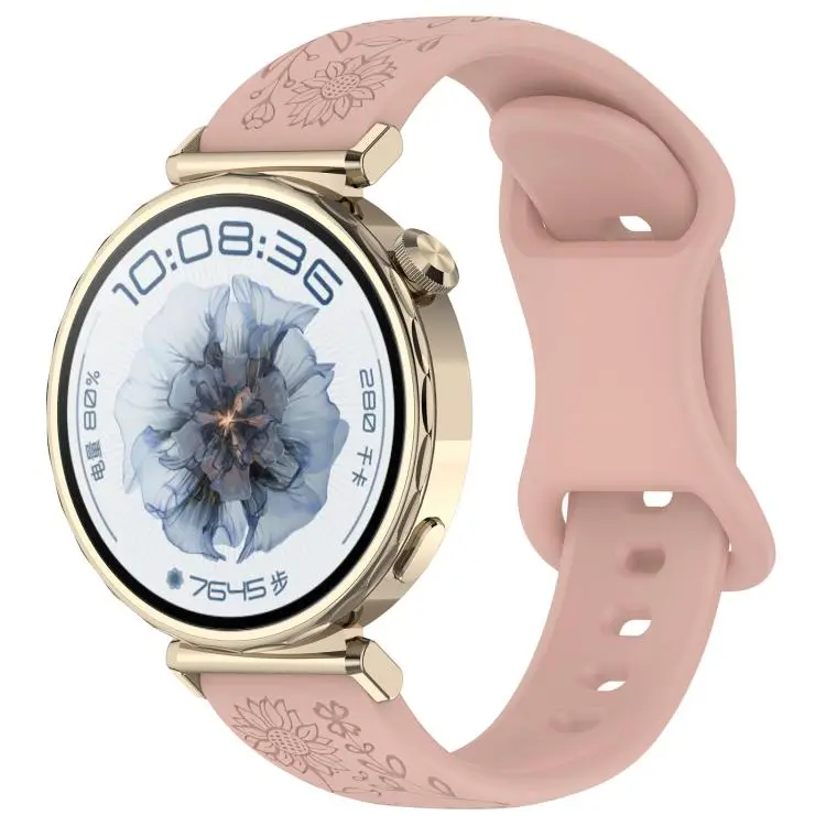 20mm Sunflower Pattern Butterfly Buckle Silicone Watch Band(Sand Pink)