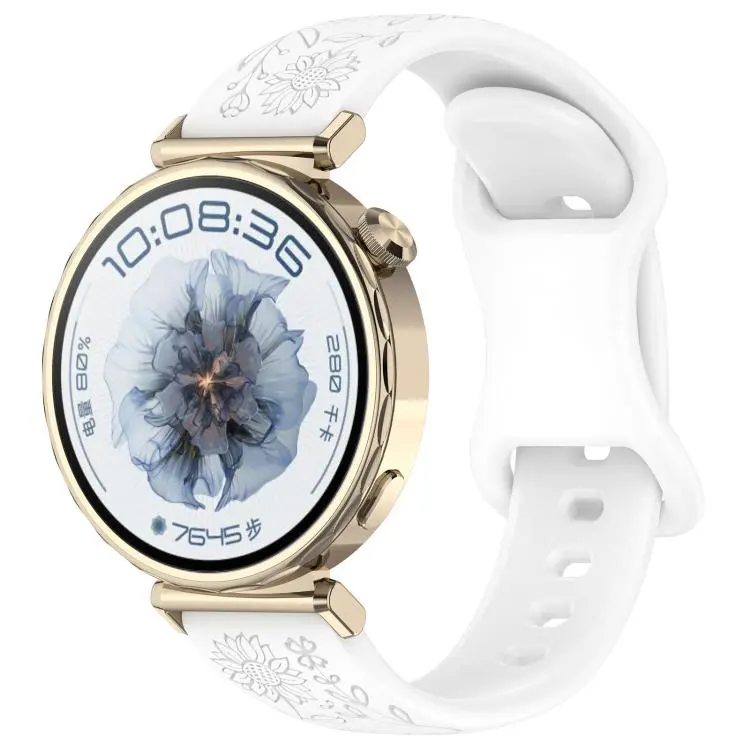 20mm Sunflower Pattern Butterfly Buckle Silicone Watch Band(White)