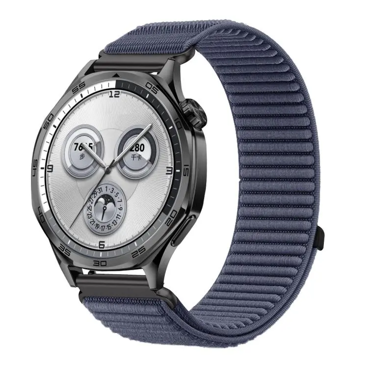 20mm Woven Nylon Hook And Loop Fastener Metal Interface Watch Band(Anchor Blue)