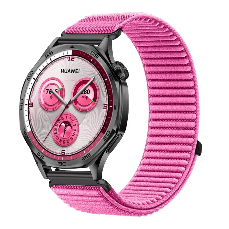 20mm Woven Nylon Hook And Loop Fastener Metal Interface Watch Band(Peony Pink)