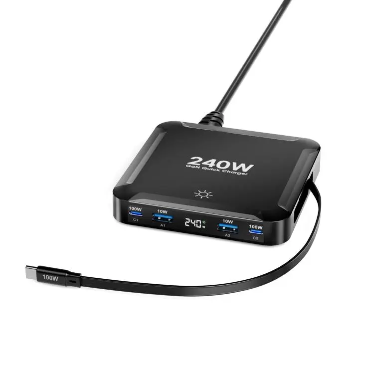 240W Smart Fast Charger With Magnetic USB Retractable Cable And Multi-Port Storage(UK Plug)