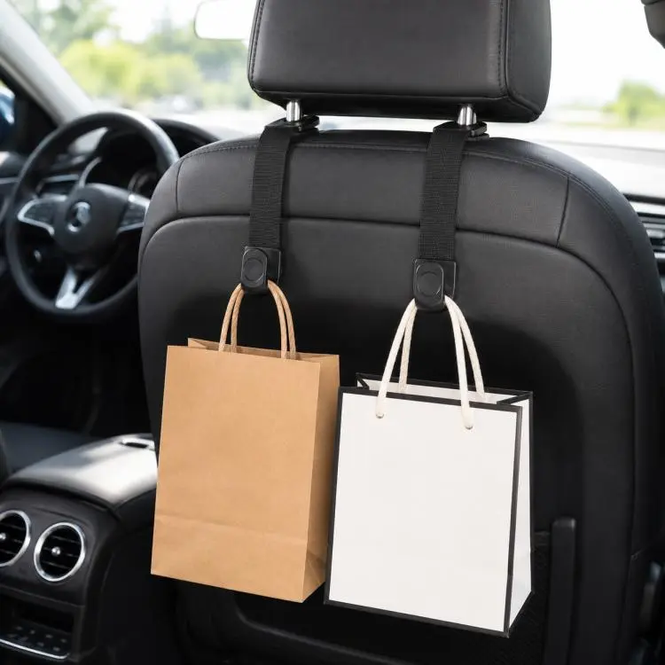 2pcs /Pack Car Headrest Hooks Car Seat Purse Hook Universal Car Organizer Backseat Hanger for Handbags, Coats, Grocery Bags(Black)