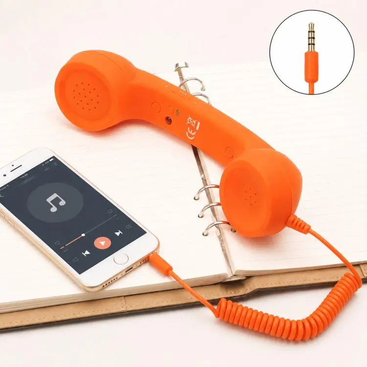3.5mm Retro Telephone Handset Cell Phone Receiver with Vol Control & Mic(Orange)