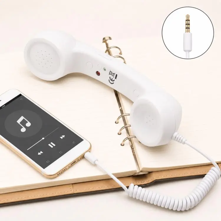 3.5mm Retro Telephone Handset Cell Phone Receiver with Vol Control & Mic(White)