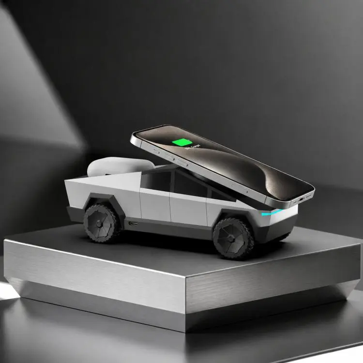 3-In-1 Magnetic Wireless Charging Station Cybertruck Shaped Fast Charging Dock Rotatable Charger Stand for Phone, iWatch, AirPods(Silver)