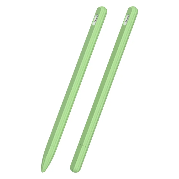3 in 1 Striped Liquid Silicone Stylus Case with Two Tip Caps For Apple Pencil 1(Matcha Green)