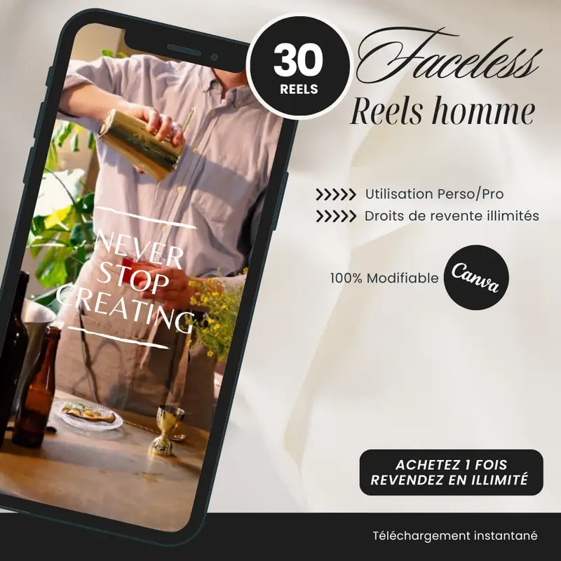 30 Reels Faceless homme prêtes à personnaliser et revendre