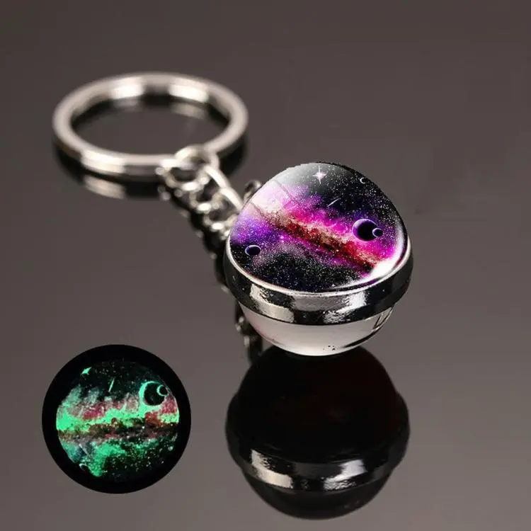 3D Galaxy Crystal Ball Keychain Glow in the Dark Planet Pendant Luminous Cosmic Starry Sky Pocket Keyring for Car Keys, Backpack(Neon 014)