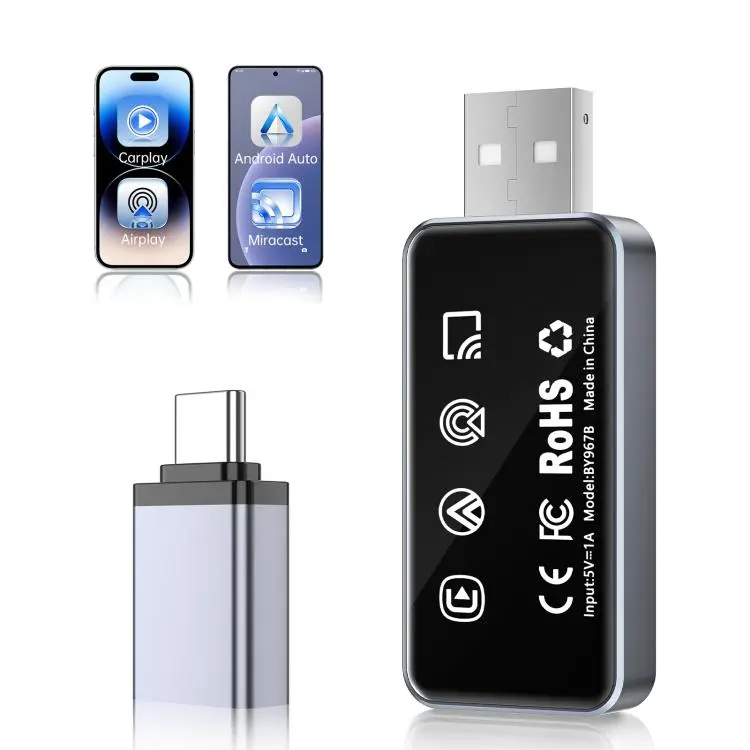 4 in 1 Car Mini Smart Box Wireless Android Auto CarPlay Adapter(Grey)