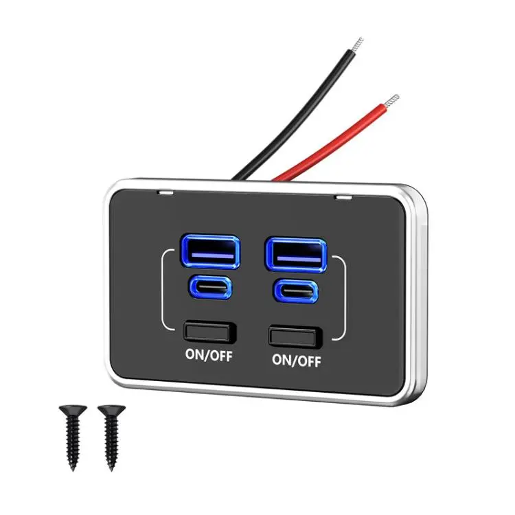 4 Ports Car Modification Fast Charging USB-C Car Charger(WLT-PB28 Blue Light)