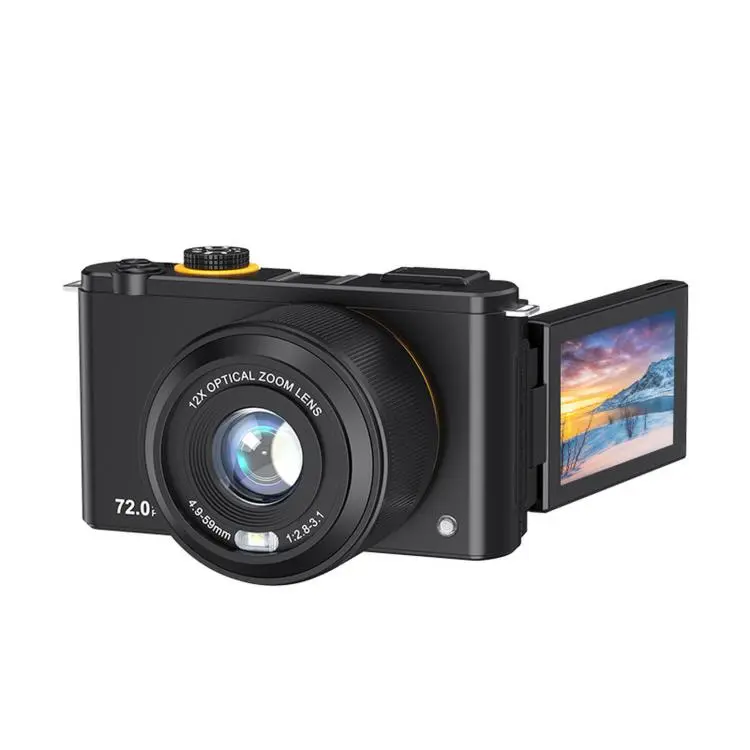 4K 72MP 12X Optical Zoom Digital Camera With 3.0-Inch Flip Screen And WiFi Beginner Vlogging Camera(Black)