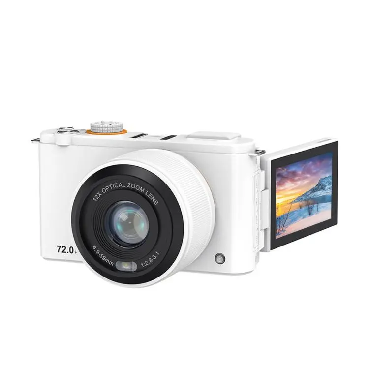 4K 72MP 12X Optical Zoom Digital Camera With 3.0-Inch Flip Screen And WiFi Beginner Vlogging Camera(White)