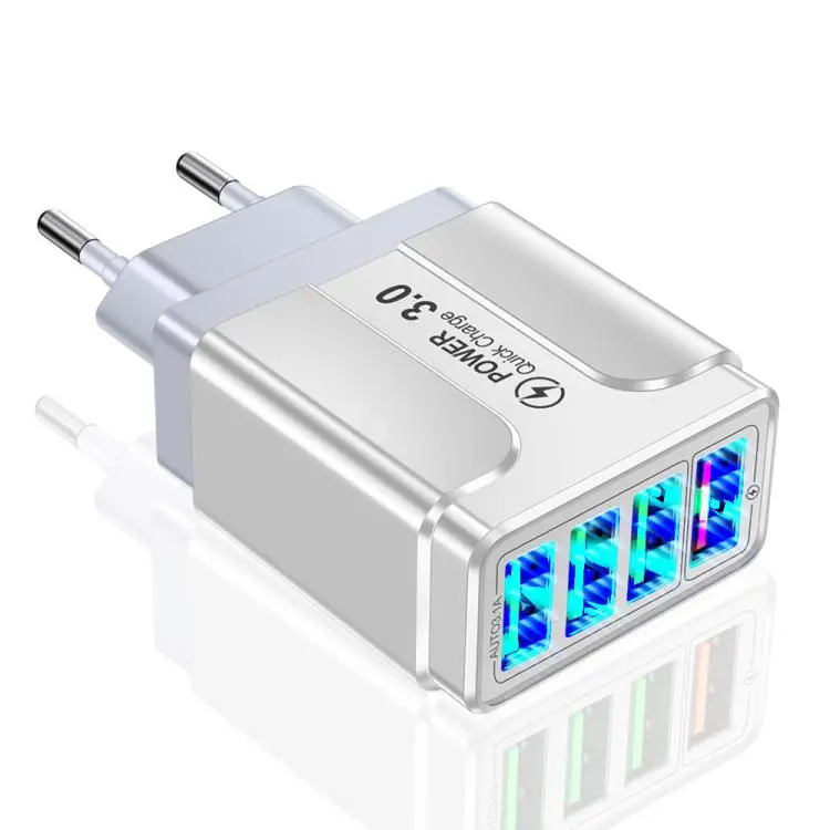 5.1A QC3.0 Fast Charging 4USB Port Cell Phone Charger EU Plug(White A)