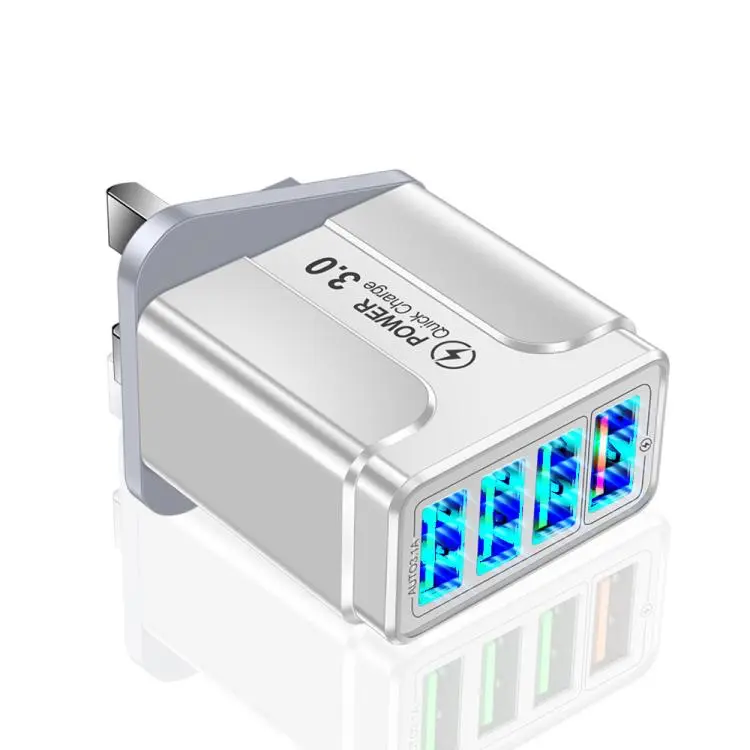 5.1A QC3.0 Fast Charging 4USB Port Cell Phone Charger UK Plug(White A)
