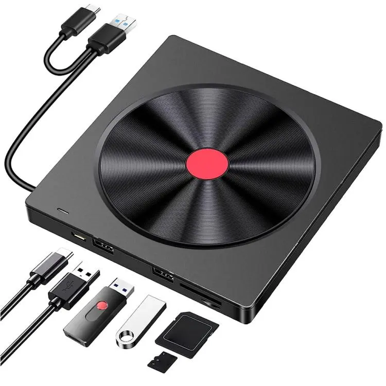 5-in-1 CD Pattern CD Burner External Optical Drive for Laptops(Black)
