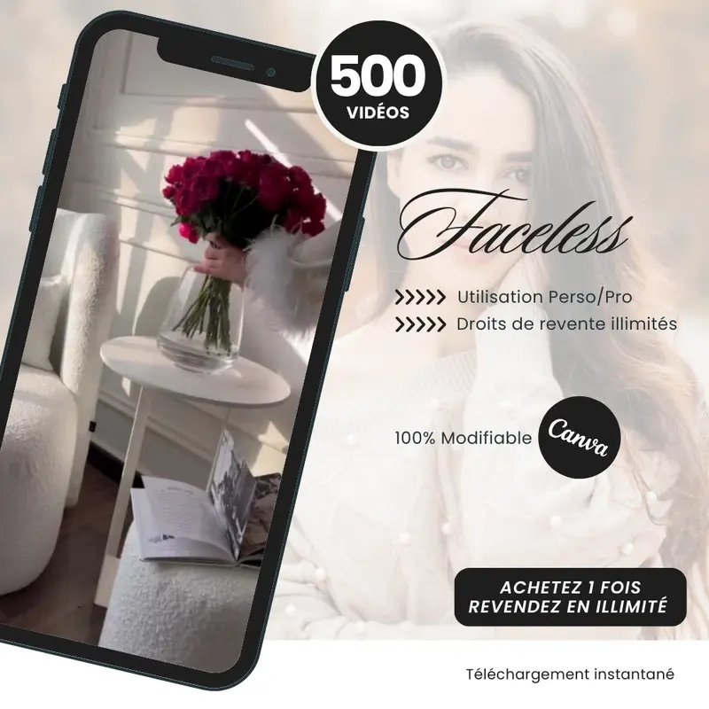 500 Vidéos Faceless PLR éditables et prêtes à revendre