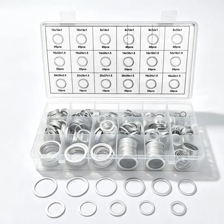 508 PCS/Box Aluminum Washer Assortment Kit Metric Sealing Flat Rings Set 6mm-24mm