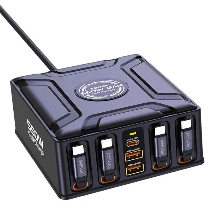 550W USB-C GaN Super Fast Charging Multi-Port Retractable Cable Charger(EU Plug)