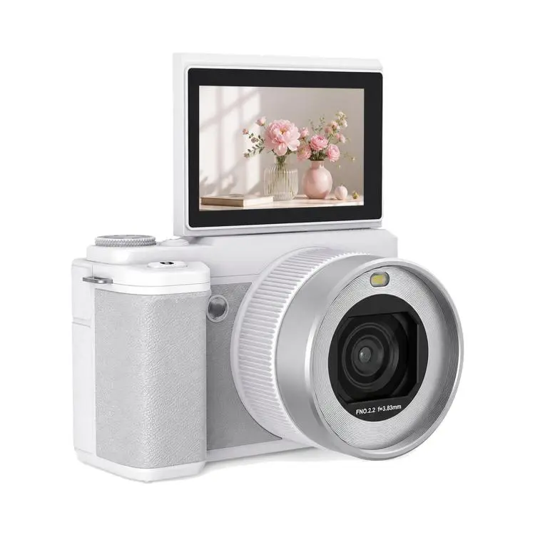 5K 18X Zoom Vlogging Camera With 180-Degree Flip Screen Dual Lens 80MP Digital Camera 32GB Card(White)