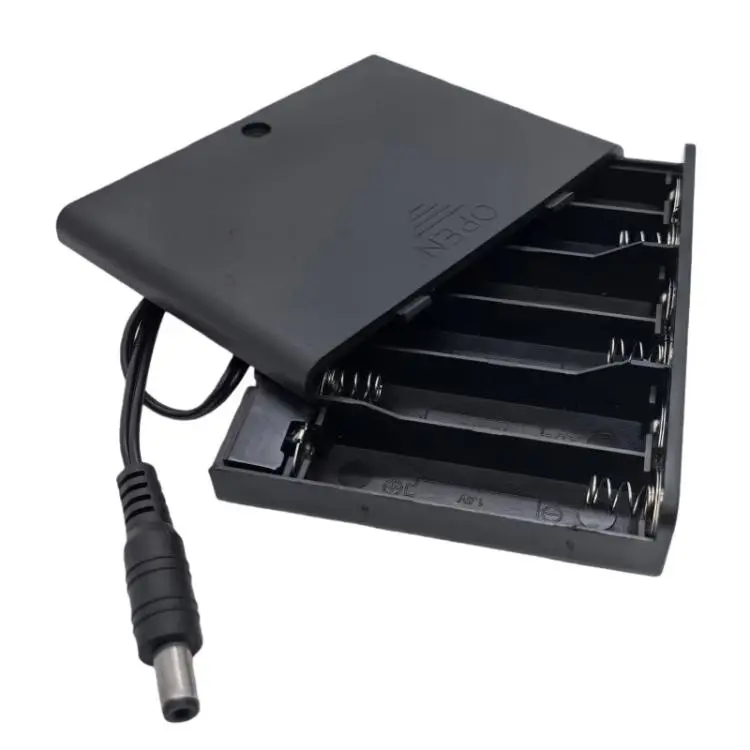 6 AA 9V Battery Holder with Cover and ON/OFF Switch Double A Battery Case with 5.5mm x 2.1mm DC Male Plug(Black)
