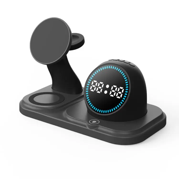 6 in 1 Desktop Magnetic Wireless Charging Clock Countdown RGB Bluetooth Speaker(Black)
