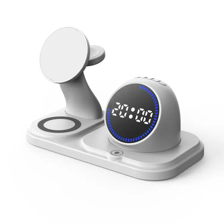 6 in 1 Desktop Magnetic Wireless Charging Clock Countdown RGB Bluetooth Speaker(White)