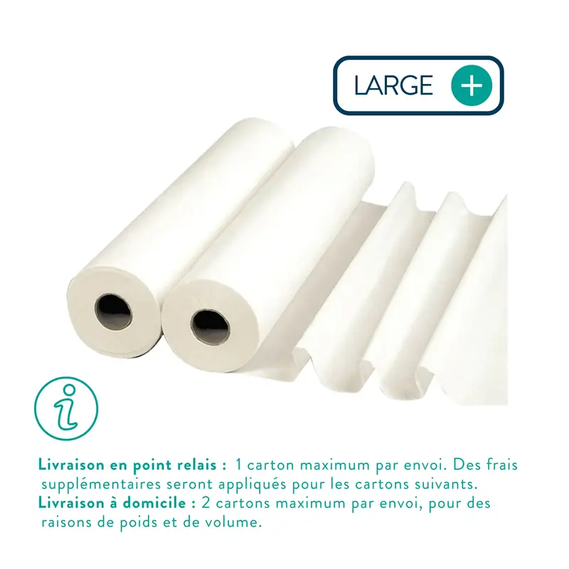 6 rouleaux Draps d'examen Larges blancs lisses - 135 formats - 67 x 38 cm