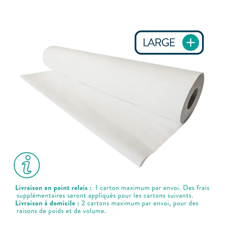6 rouleaux Draps d'examen Larges blancs lisses - 142 formats - 60 x 38 cm