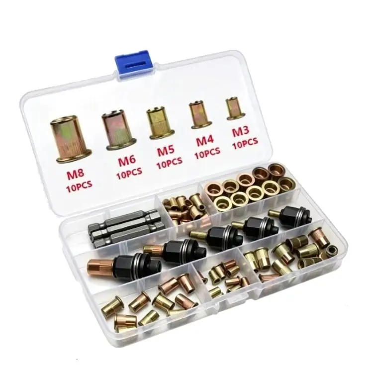 60 PCS/Box M3-M8 Metric Rivet Nut Mandrel Kit Threaded Insert Rivnut Assortment Set