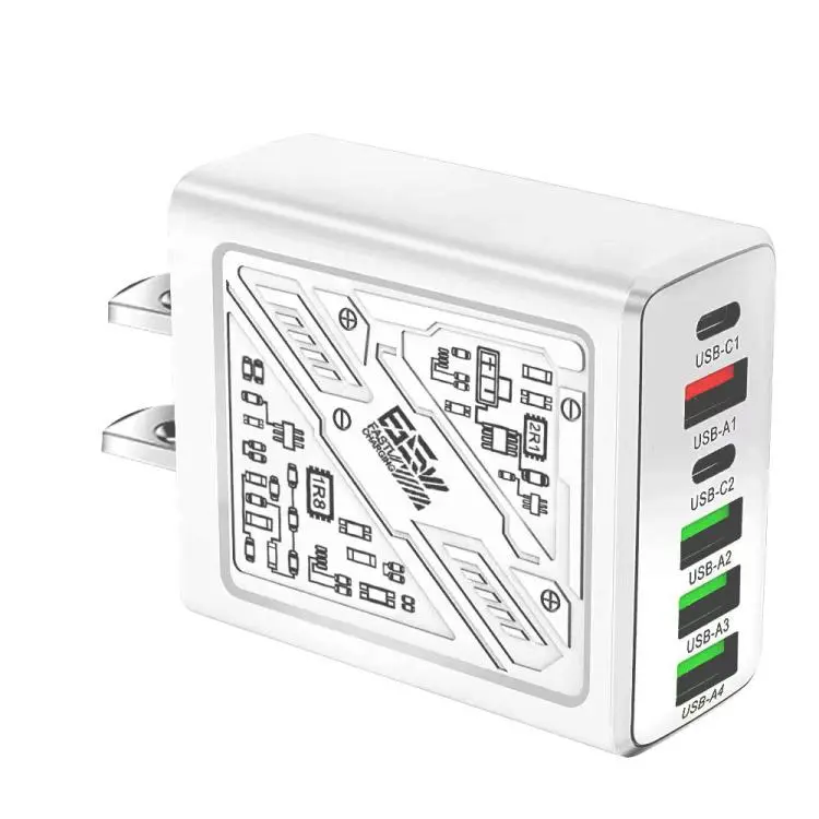 65W 2Type-C PD+4USB 6 Interface Cell Phone Charger US Plug (White)