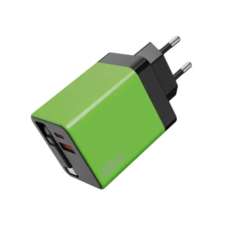 65W GaN Wall Charger With Built-In Retractable USB-C Cable 3-Port Fast Charging Block EU Plug(Green)