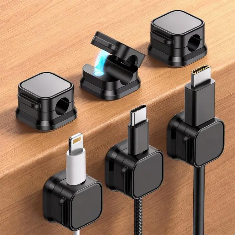 6pcs / Set Magnetic Cable Organizer Wall-Mounted Data Cable Holder(Black)