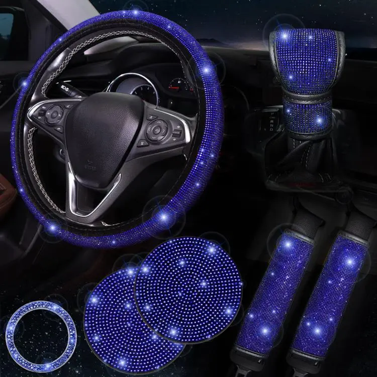 7 in 1 Set Car Diamond Studded Steering Wheel Cover, Diameter