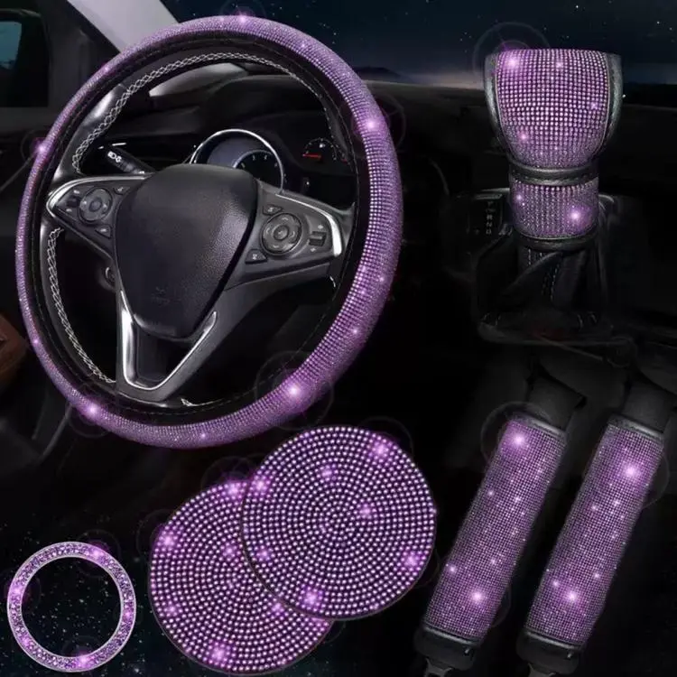7 in 1 Set Car Diamond Studded Steering Wheel Cover, Diameter