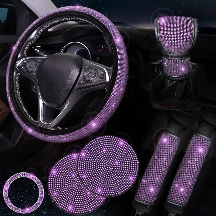 7 in 1 Set Car Diamond Studded Steering Wheel Cover, Diameter