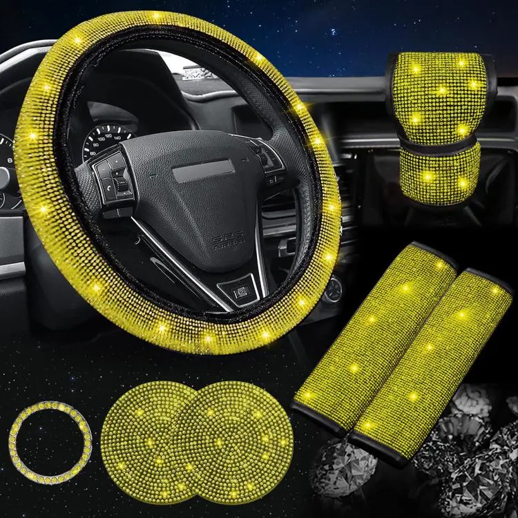 7 in 1 Set Car Diamond Studded Steering Wheel Cover, Diameter
