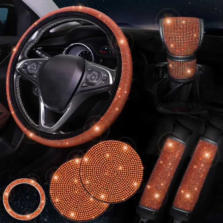 7 in 1 Set Car Diamond Studded Steering Wheel Cover, Diameter