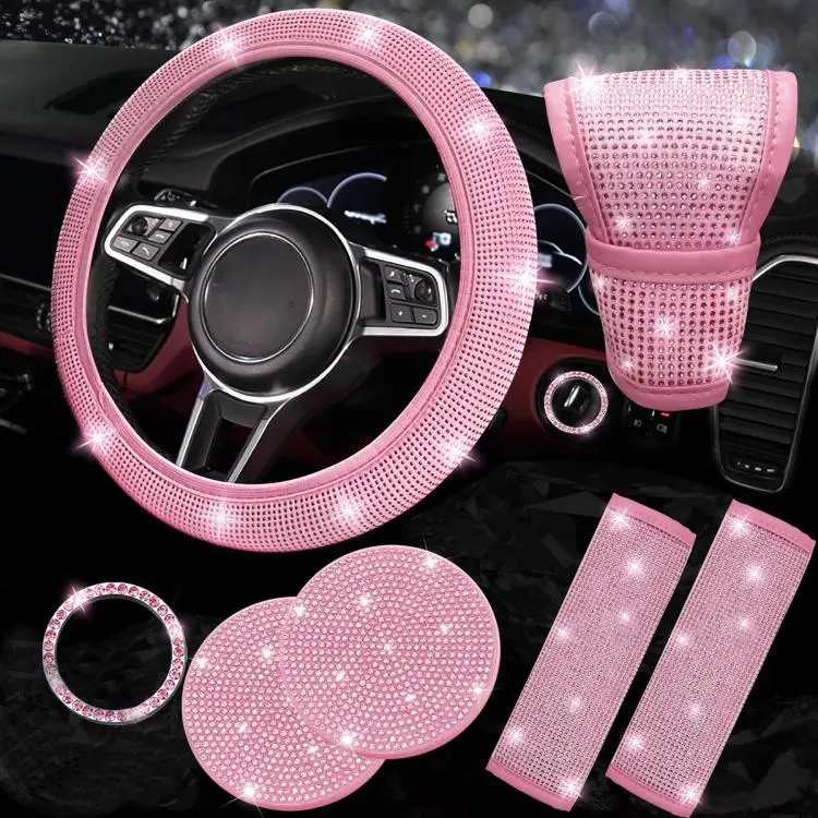 7 in 1 Set Car Diamond Studded Steering Wheel Cover, Diameter