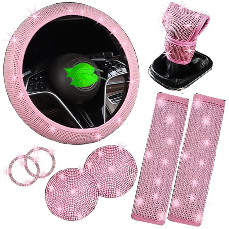 7 in 1 Set Car Diamond Studded Steering Wheel Cover, Diameter