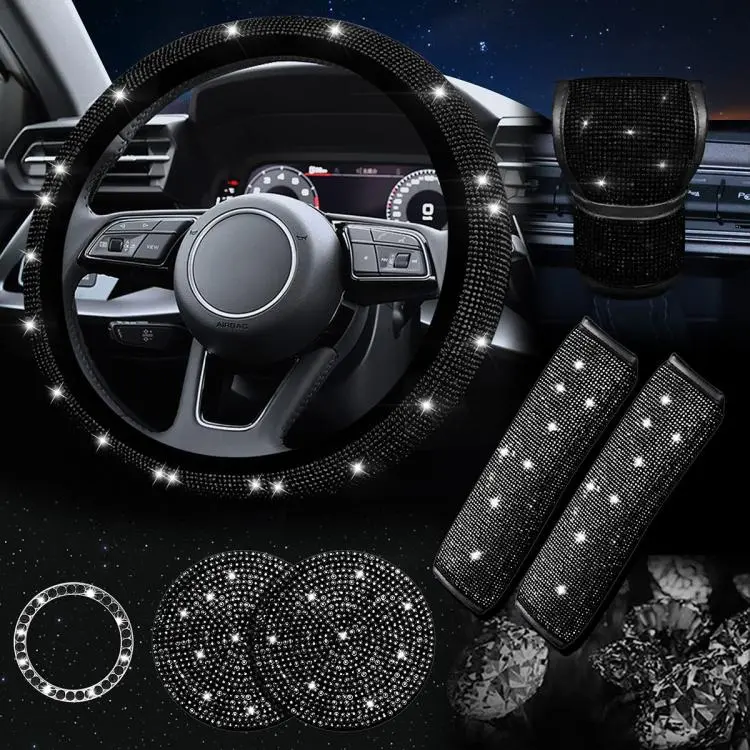 7 in 1 Set Car Diamond Studded Steering Wheel Cover, Diameter