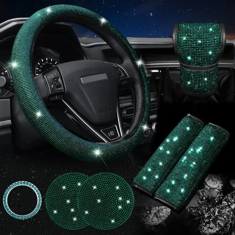 7 in 1 Set Car Diamond Studded Steering Wheel Cover, Diameter