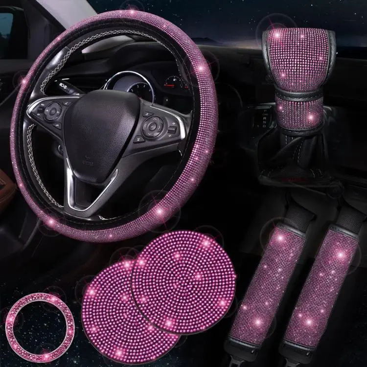 7 in 1 Set Car Diamond Studded Steering Wheel Cover, Diameter