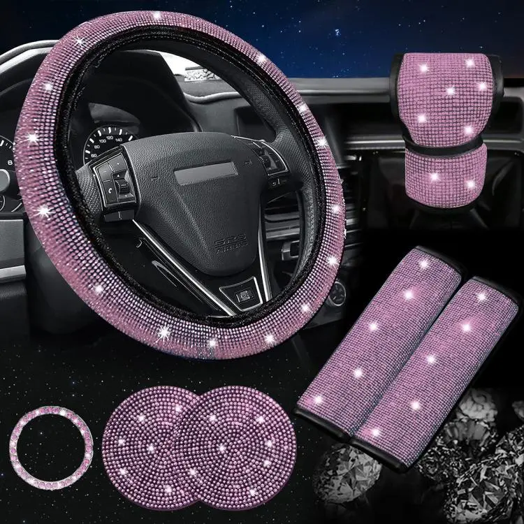 7 in 1 Set Car Diamond Studded Steering Wheel Cover, Diameter