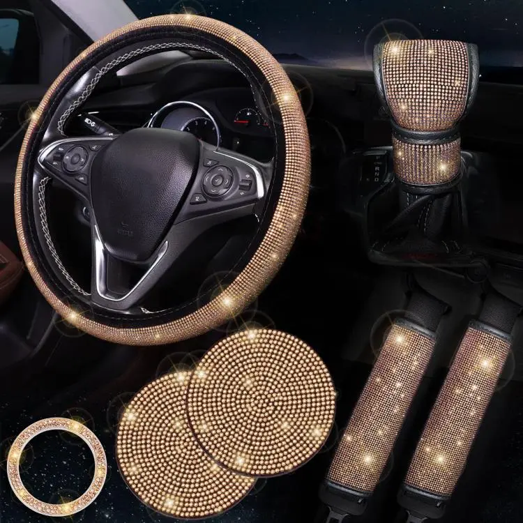 7 in 1 Set Car Diamond Studded Steering Wheel Cover, Diameter
